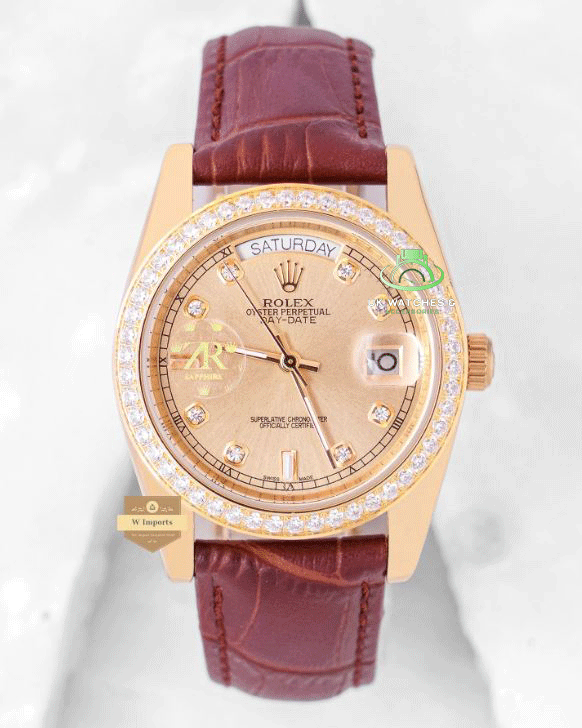 LATEST COLLECTION 36 YELLOW GOLD CASE WITH DIAL & BROWN LEATHER STRAP AUTOMATIC WATCH (RO LEX)
