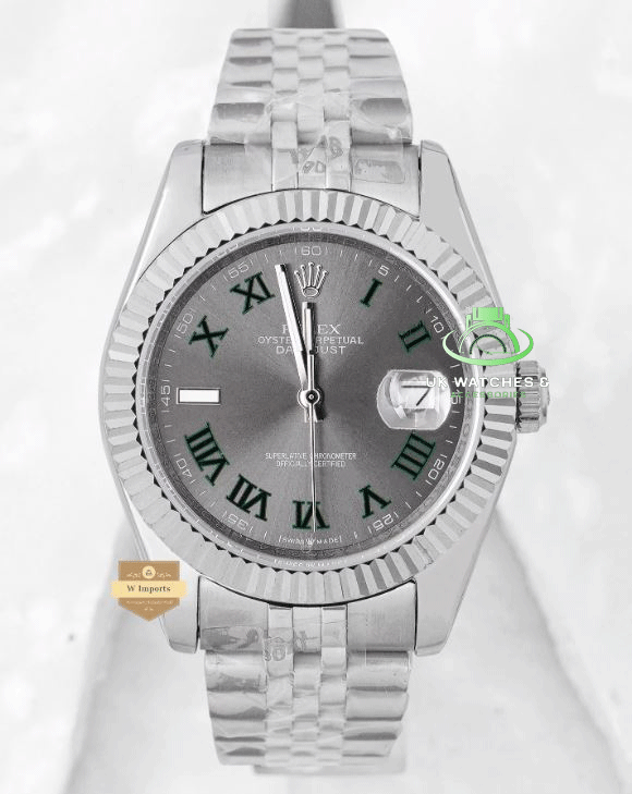 LATEST COLLECTION 41 SIVLER WITH GREY DIAL & GREEN ROMAN INDEX AUTOMATIC WATCH (RO LEX)