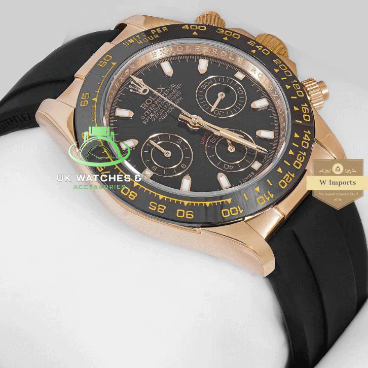 LATEST COLLECTION CHRONOGRAPH 40 YELLOW GOLD CASE WITH BLACK DIAL & RUBBER STRAP WATCH (RO LEX)