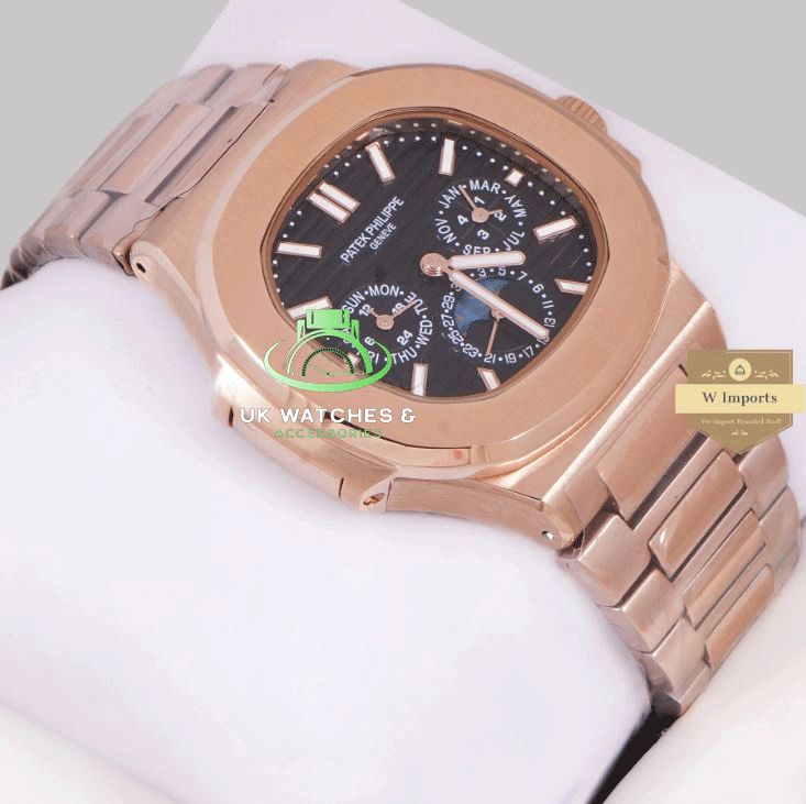 LATEST COLLECTION MOON PHASE CHRONOGRAPH ROSE GOLD CASE WITH BLACK DIAL AUTOMATIC WATCH (PETAK PHILIPPE)