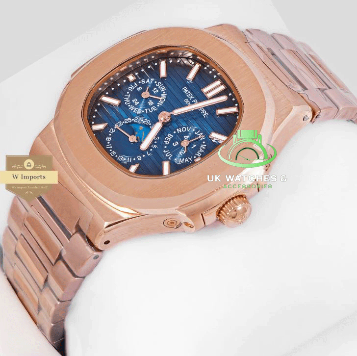 LATEST COLLECTION MOON PHASE CHRONOGRAPH ROSE GOLD CASE WITH BLUE DIAL AUTOMATIC WATCH (PATEK PHILIPPE)