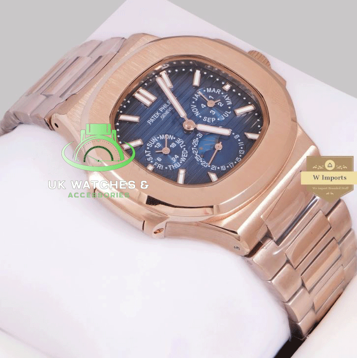 LATEST COLLECTION MOON PHASE CHRONOGRAPH ROSE GOLD CASE WITH BLUE DIAL AUTOMATIC WATCH (PATEK PHILIPPE)