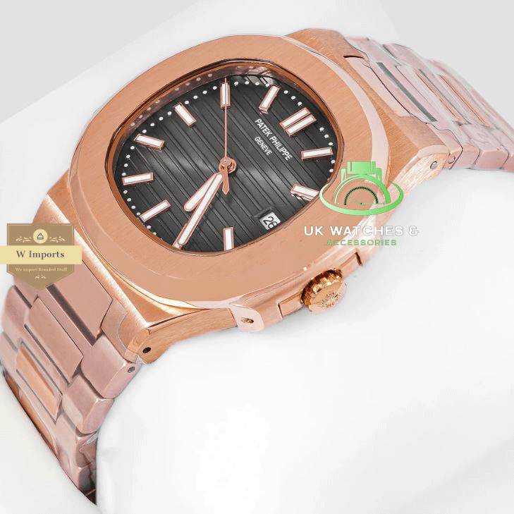 LATEST COLLECTION ROSE GOLD WITH CHARCOAL GRAY DIAL AUTOMATIC WATCH (PATEK PHILIPPE)