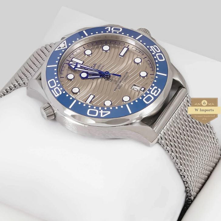 LATEST COLLECTION 300M SILVER WITH GREY DIAL & BEZEL WITH MESH BRACELET AUTOMATIC WATCH (OME GA)