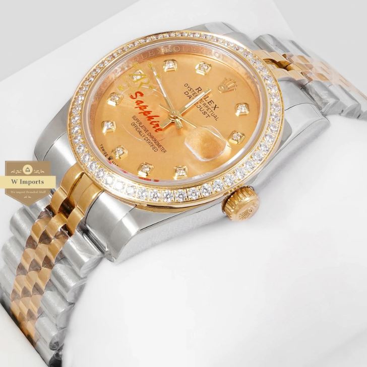 LATEST COLLECTION 36 TWO TONE YELLOW GOLD WITH DIAL STONE BEZEL & FIGURE AUTOMATIC WATCH (RO LEX)