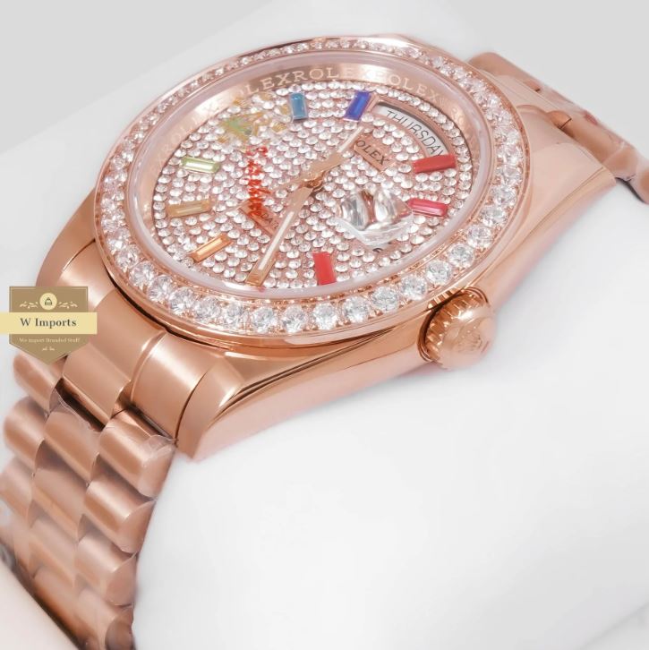 LATEST COLLECTION 40 ROSE GOLD WITH STONE DIAL & BEZEL AUTOMATIC WATCH (RO LEX)