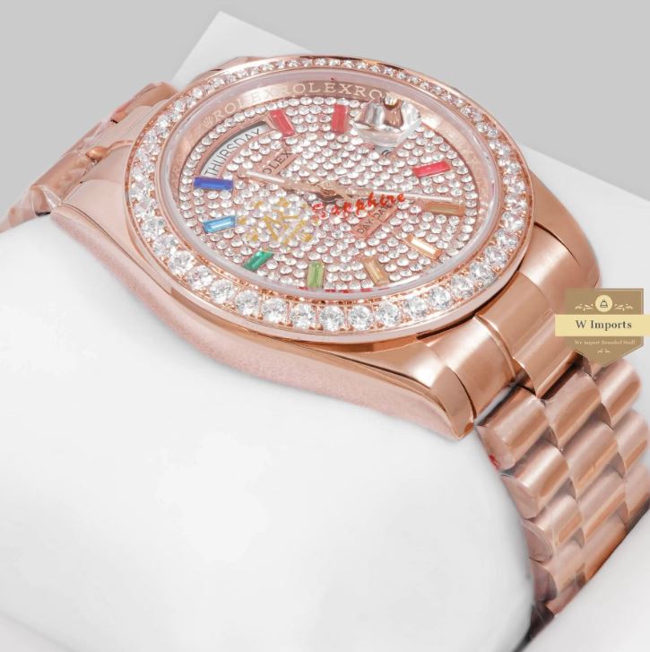 LATEST COLLECTION 40 ROSE GOLD WITH STONE DIAL & BEZEL AUTOMATIC WATCH (RO LEX)