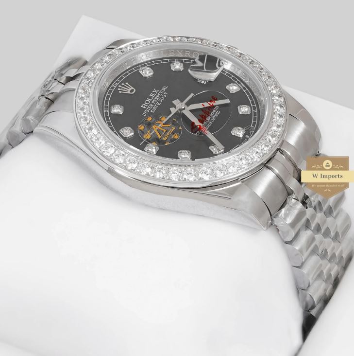 LATEST COLLECTION 41 SILVER WITH BLACK DIAL AND STONE BEZEL (RO LEX)