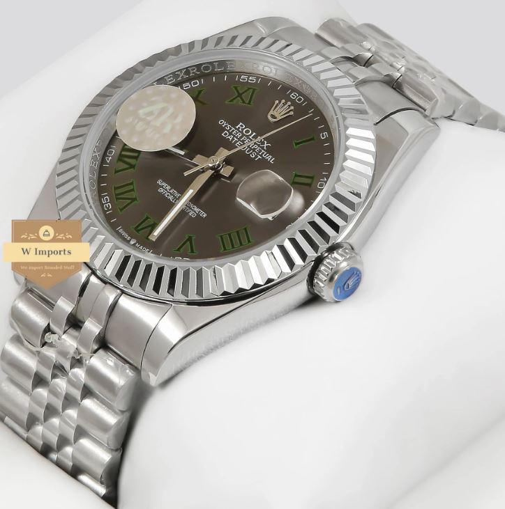 LATEST COLLECTION 41 SIVLER WITH GREY DIAL & GREEN ROMAN INDEX AUTOMATIC WATCH (RO LEX)