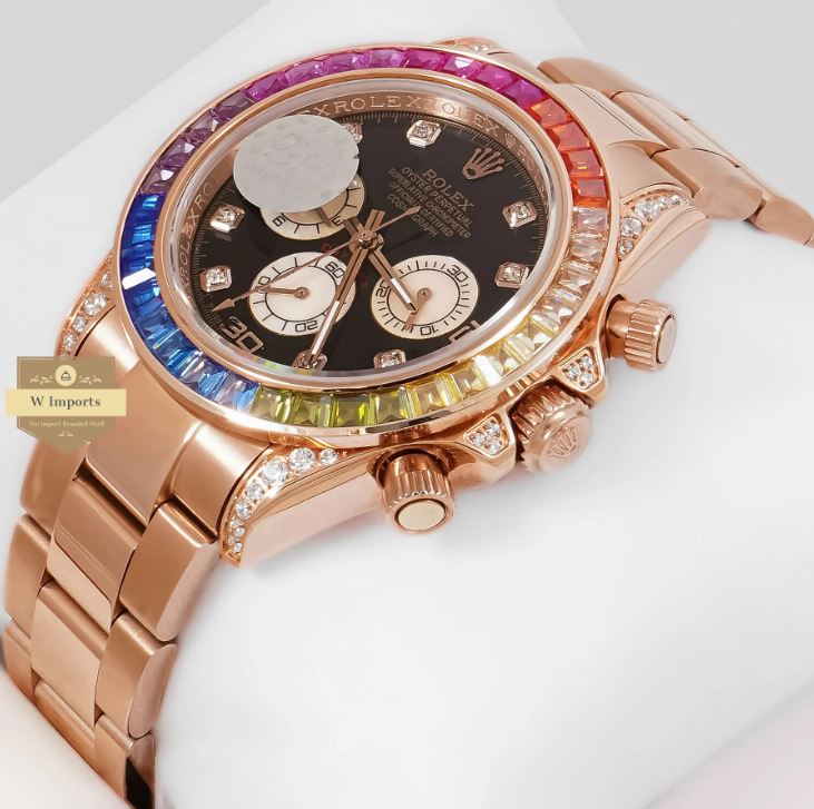 LATEST COLLECTION CHRONOGRAPH 40 RAINBOW EDITION ROSE GOLD WITH BLACK DIAL WATCH (RO LEX)