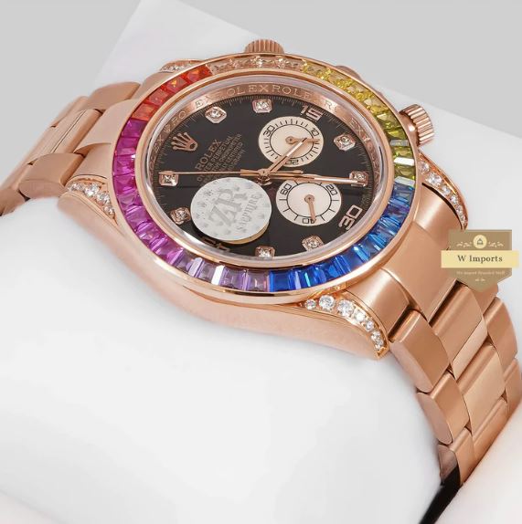 LATEST COLLECTION CHRONOGRAPH 40 RAINBOW EDITION ROSE GOLD WITH BLACK DIAL WATCH (RO LEX)