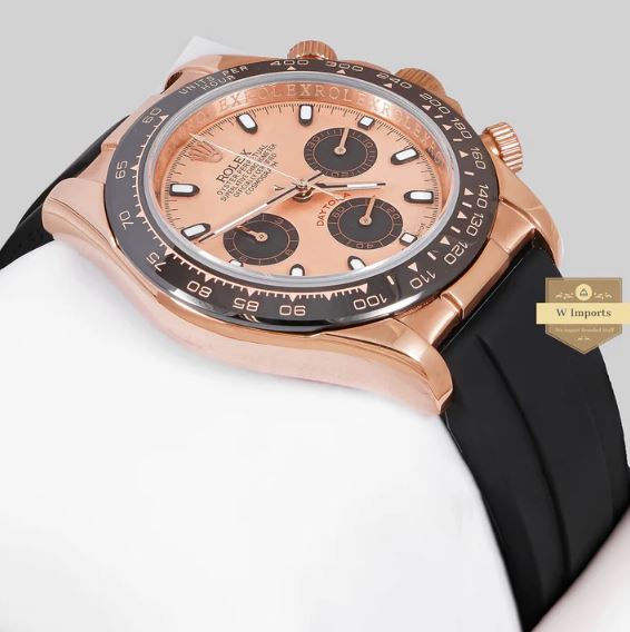 LATEST COLLECTION CHRONOGRAPH 40 ROSE GOLD CASE WITH DIAL & BLACK RUBBER STRAP WATCH (RO LEX)