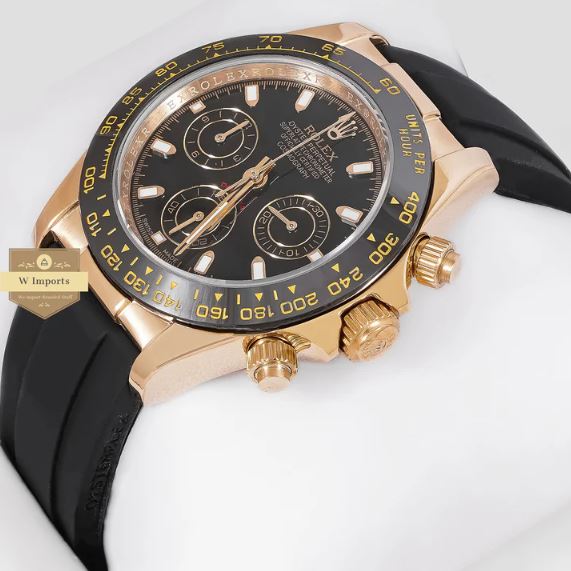 LATEST COLLECTION CHRONOGRAPH 40 YELLOW GOLD CASE WITH BLACK DIAL & RUBBER STRAP WATCH (RO LEX)
