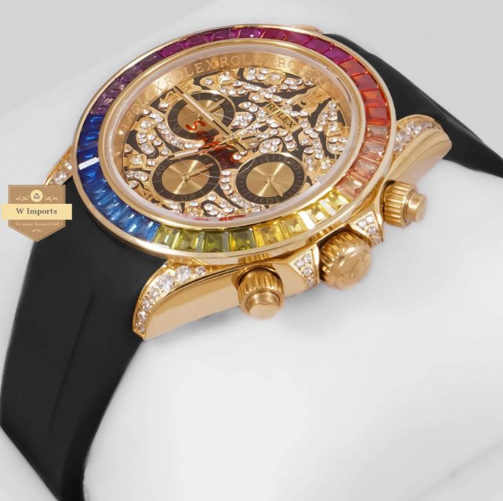 LATEST COLLECTION CHRONOGRAPH 40 YELLOW GOLD CASE WITH RAINBOW STONE BEZEL & DIAL WATCH (RO LEX)