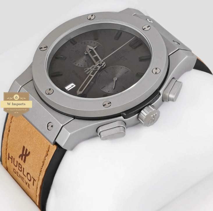 LATEST COLLECTION CHRONOGRAPH SILVER MATT CASE WITH GREY DIAL & BROWN VELVET STRAP WATCH (HUB LOT)