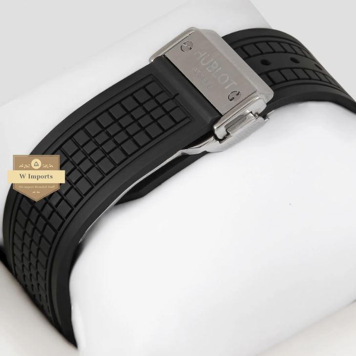 LATEST COLLECTION CHRONOGRAPH SQUARE SILVER MATT CASE WITH GREY SKELETON DIAL & BLACK PVC STRAP WATCH (HUB LOT)