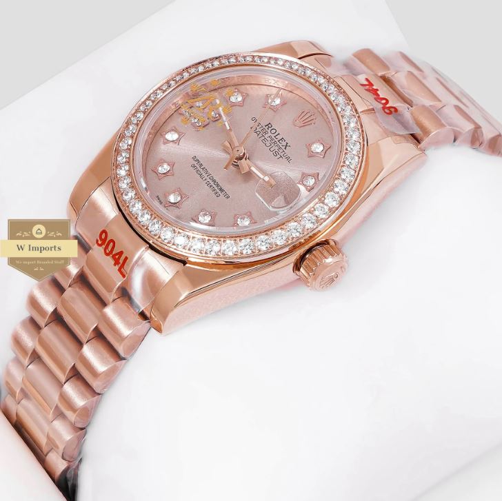 LATEST LADIES COLLECTION 31 ALL ROSE GOLD WITH DIAL STONE BEZEL AUTOMATIC WATCH (RO LEX)