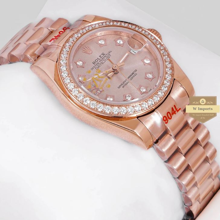 LATEST LADIES COLLECTION 31 ALL ROSE GOLD WITH DIAL STONE BEZEL AUTOMATIC WATCH (RO LEX)