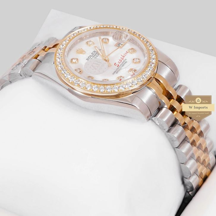 LATEST LADIES COLLECTION 31 TWO TONE YELLOW GOLD WITH WHITE DIAL STONE BEZEL AUTOMATIC WATCH (RO LEX)