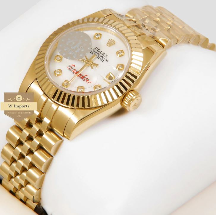 LATEST LADIES COLLECTION 31 YELLLOW GOLD WITH WHITE DIAL & STONE INDEX AUTOMATIC WATCH (ROLEX)