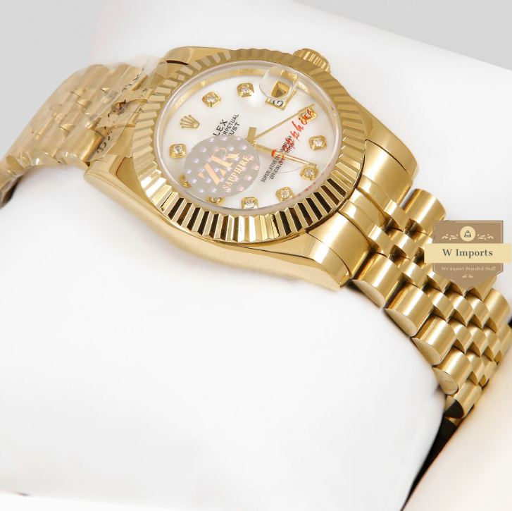 LATEST LADIES COLLECTION 31 YELLLOW GOLD WITH WHITE DIAL & STONE INDEX AUTOMATIC WATCH (ROLEX)