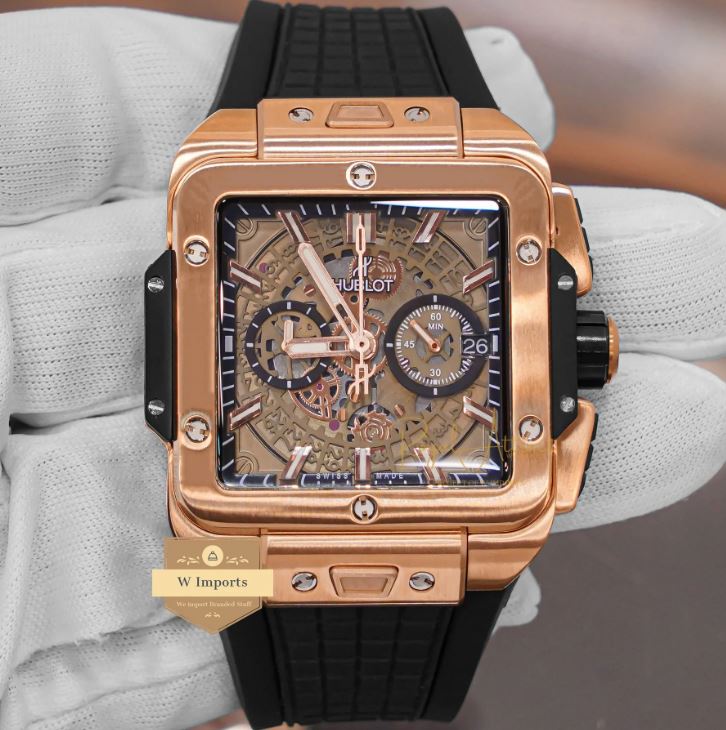 LATEST PREMIUM COLLECTION CHRONOGRAPH ROSE GOLD CASE WITH BLACK DIAL AND PVC STRAP WATCH (HUB LOT)