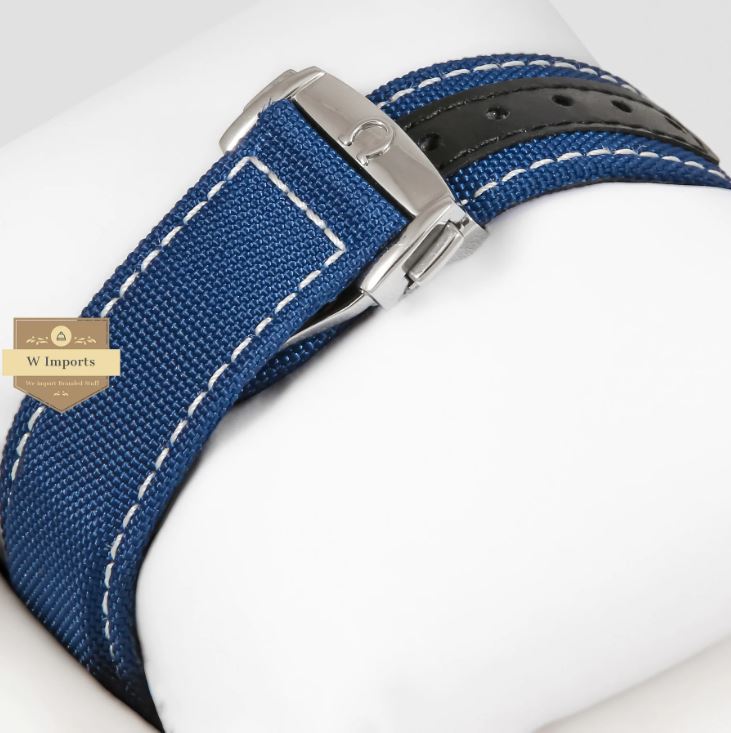 LATEST SILVER WITH WHITE DIAL AND BLUE VELVET STRAP WATCH (OME GA)