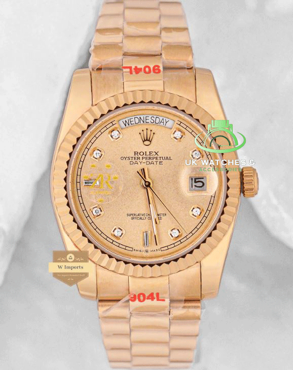 Latest Collection 36 All Yellow Gold With Dial Stone Figure & Automatic Watch (RO LEX)