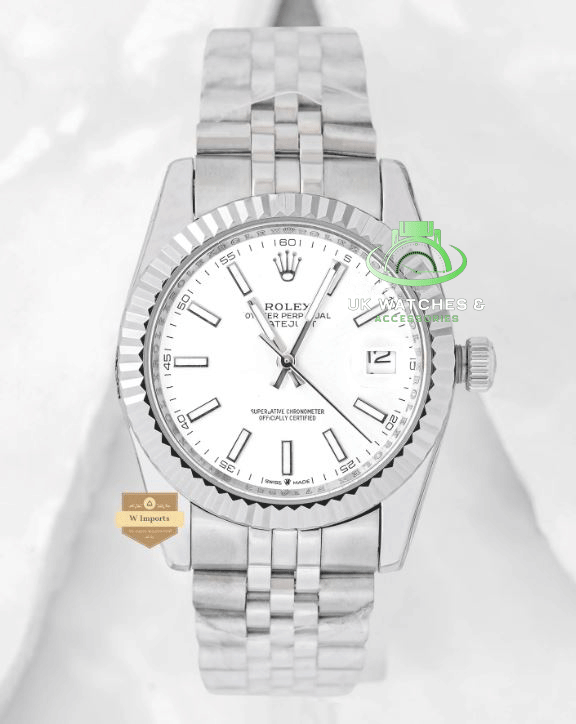 Latest Collection 36 Silver With White Dial Chain Watch (RO LEX)