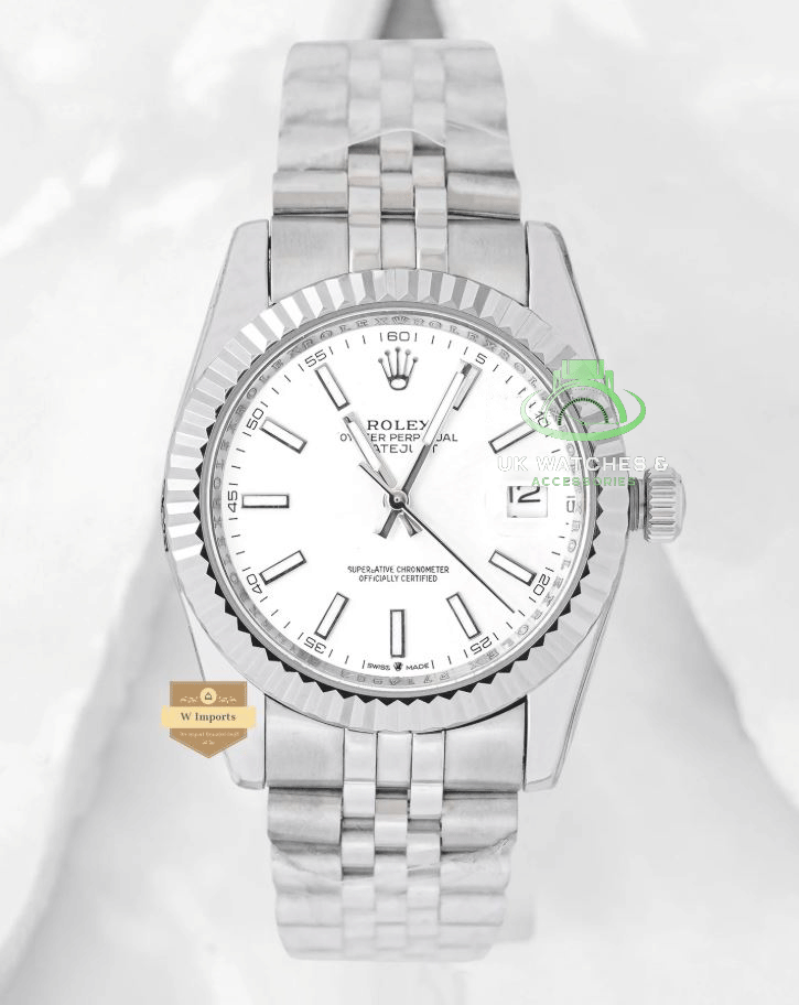 Latest Collection 36 Silver With White Dial Chain Watch (R0LEX)