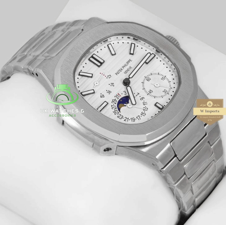 Latest Collection Chronograph Moon Phase Silver With Dial Automatic Watch (PATEK PHILIPPE)