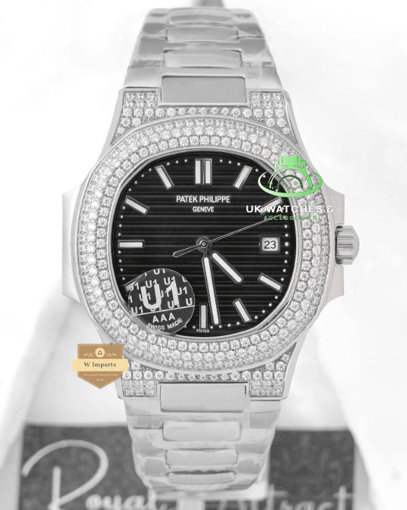 Latest Collection Silver Stone Case With Black Dial Automatic Watch (PATEK PHILIPPE)