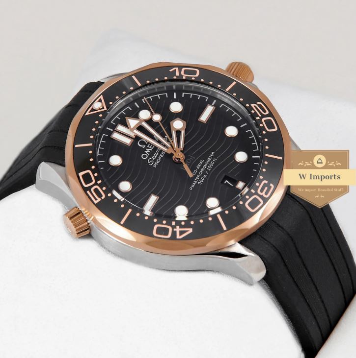 Latest Collection 300m Silver Case With Black Dial & Rubber Strap Watch (OME GA)