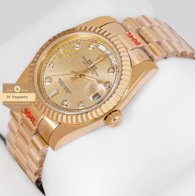 Latest Collection 36 All Yellow Gold With Dial Stone Figure & Automatic Watch (RO LEX)