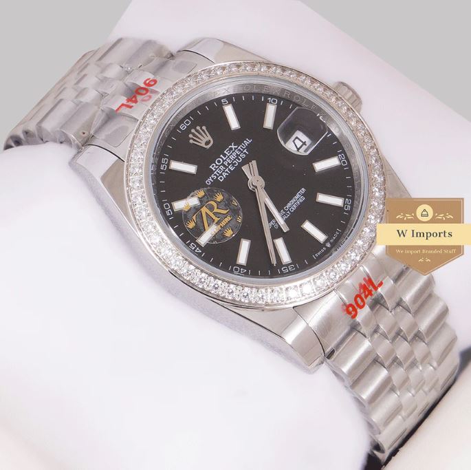 Latest Collection 36 Silver With Black Dial Stone Bezel & Index Automatic Watch (RO LEX)