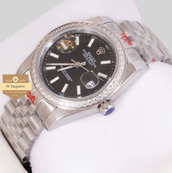 Latest Collection 36 Silver With Black Dial Stone Bezel & Index Automatic Watch (RO LEX)