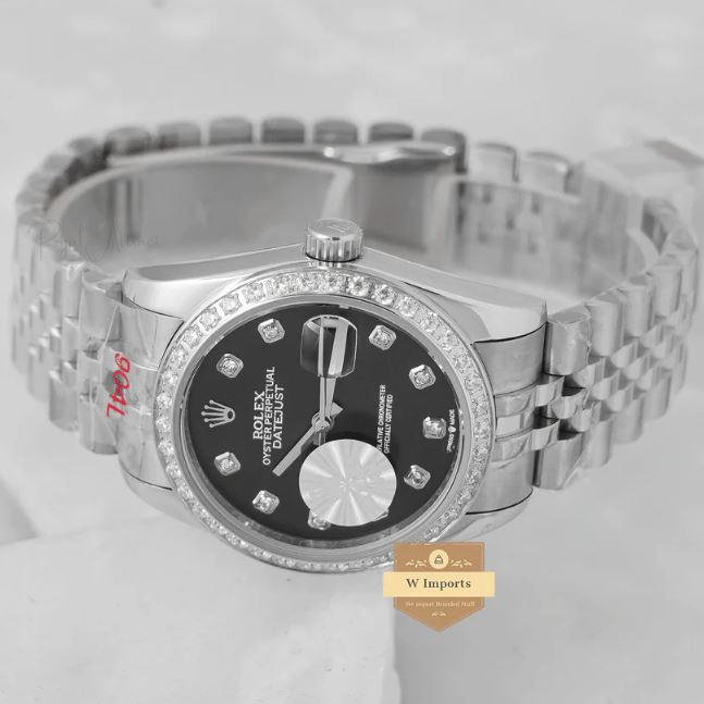 Latest Collection 36 Silver With Black Dial Stone Bezel & Index Automatic Watch (RO LEX)
