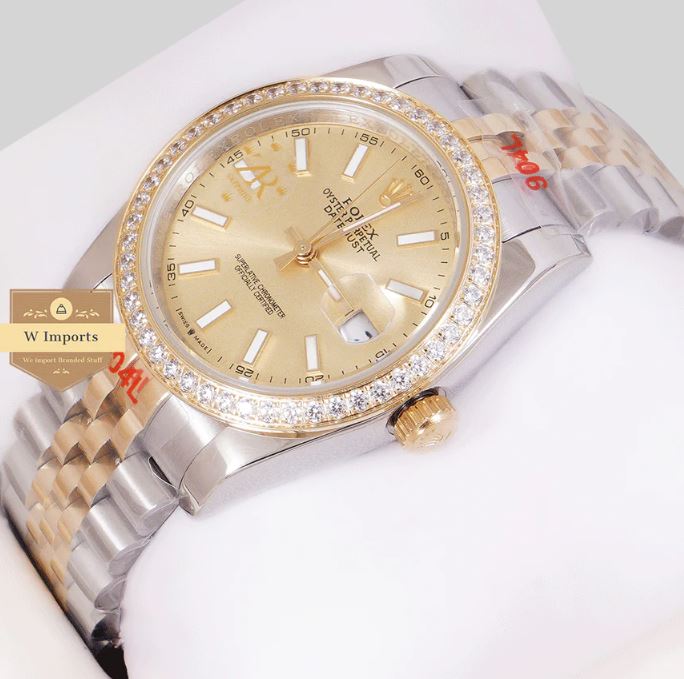Latest Collection 36 Two Tone Rose Gold With Golden Dial Stone Bezel & Automatic Watch (RO LEX)