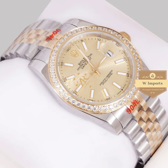Latest Collection 36 Two Tone Rose Gold With Golden Dial Stone Bezel & Automatic Watch (RO LEX)