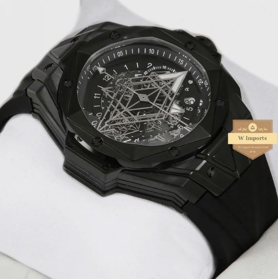 Latest Collection Chronograph All Black With Stainless Steel Case & Black Rubber Strap Watch (HUB LOT)
