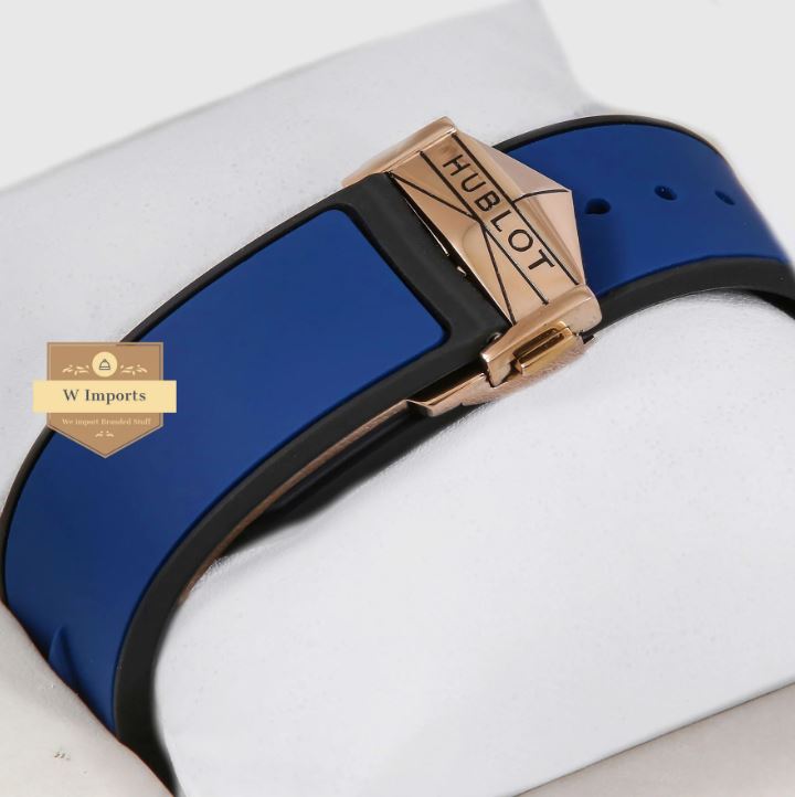 Latest Collection Chronograph All Rose Gold With Stone Case & Blue Rubber Strap Watch (HUB LOT)