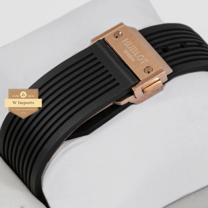 Latest Collection Chronograph Rose Gold Case With Black Dial & Black PVC Strap Watch (HUB LOT)