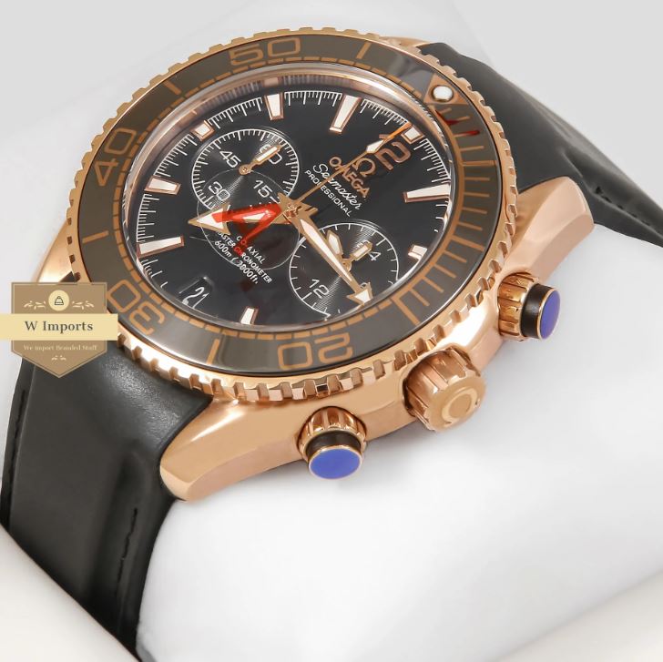 Latest Collection Chronograph Rose Gold Case With Black Dial & Rubber Strap Watch (OME GA)