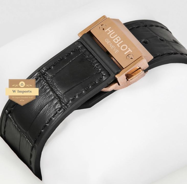 Latest Collection Chronograph Rose Gold Case With White Dial & Black Leather Strap Watch (HUB LOT)