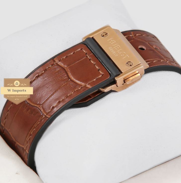 Latest Collection Chronograph Rose Gold High Quality Stoned Case With Brown Dial & Leather Strap Watch (HUB LOT)