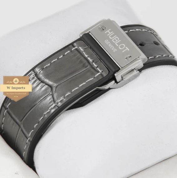 Latest Collection Chronograph Silver High Quality Stoned Case With Black Dial & Grey Leather Strap Watch (HUB LOT)