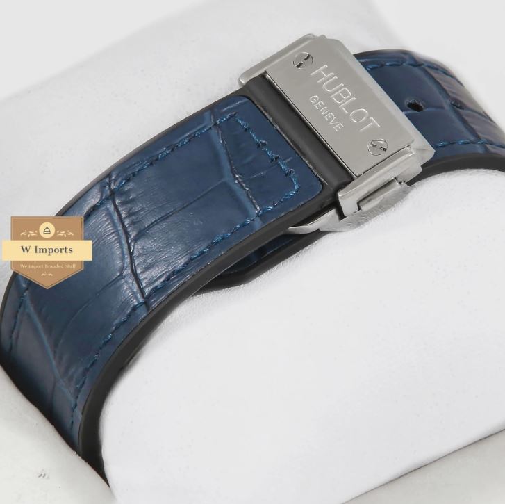 Latest Collection Chronograph Silver High Quality Stoned Case With Blue Dial & Leather Strap Watch (HUB LOT)