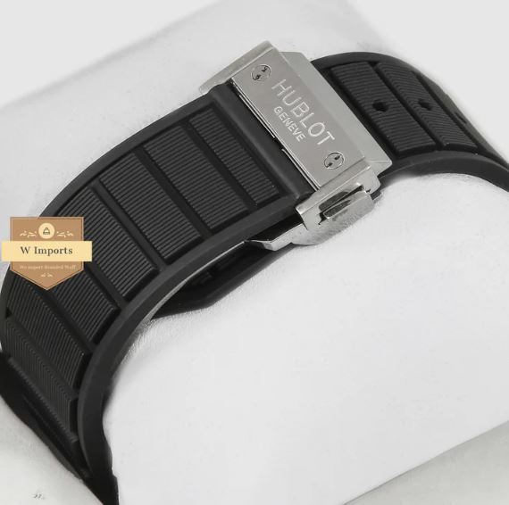 Latest Collection Chronograph Silver Stoned Case With Black Dial & Rubber Strap Watch (HUB LOT)