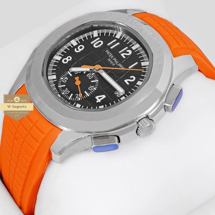 Latest Collection Down Second Silver Case With Black Dial & Orange Rubber Strap (PATEK PHILIPPE)