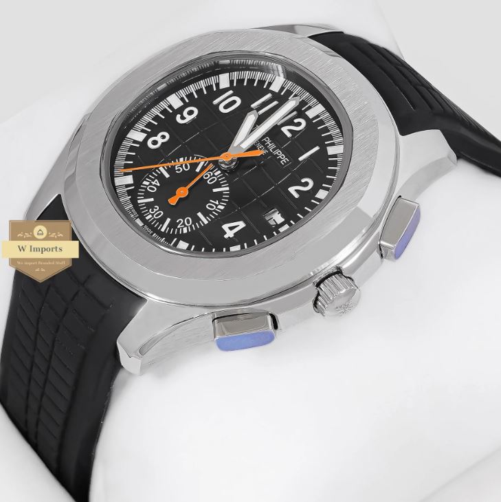 Latest Collection Down Second Silver Case With Black Dial & Rubber Strap (PATEK PHILIPPE)